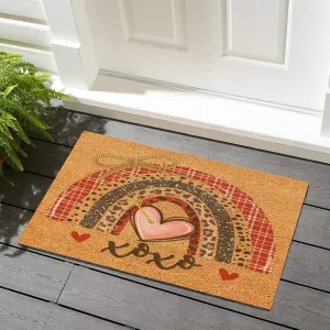 Valentine's Day XOXO Floor Doormat Coir Fiber Welcome Mats Outdoor Cute Rainbows Love Entrance Shoe Mat Yoga Gift Rustic Indoor Pets Entryway Decor 24x36in