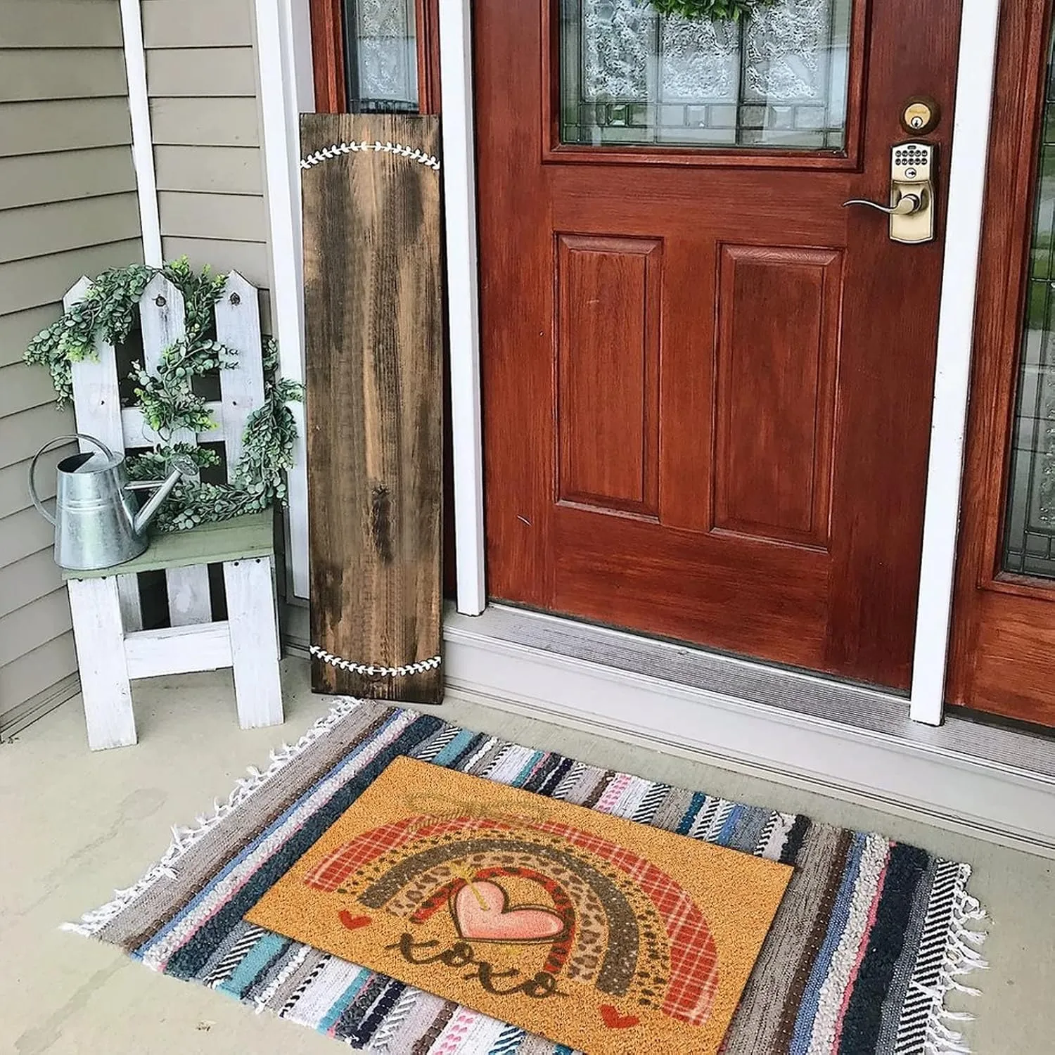 Valentine's Day XOXO Floor Doormat Coir Fiber Welcome Mats Outdoor Cute Rainbows Love Entrance Shoe Mat Yoga Gift Rustic Indoor Pets Entryway Decor 24x36in