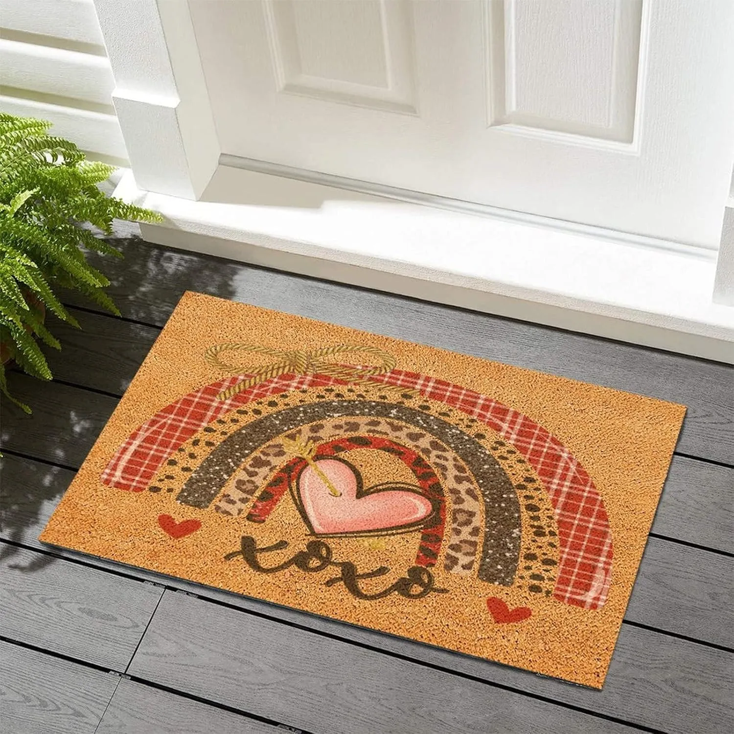 Valentine's Day XOXO Floor Doormat Coir Fiber Welcome Mats Outdoor Cute Rainbows Love Entrance Shoe Mat Yoga Gift Rustic Indoor Pets Entryway Decor 24x36in