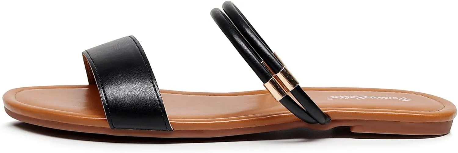 VenusCelia Women's Double Straps Wide Flat Sandal
