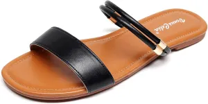 VenusCelia Women's Double Straps Wide Flat Sandal