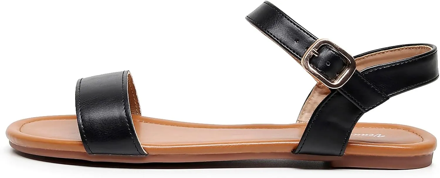 VenusCelia Women's Plain Strap Wide Flat Sandal