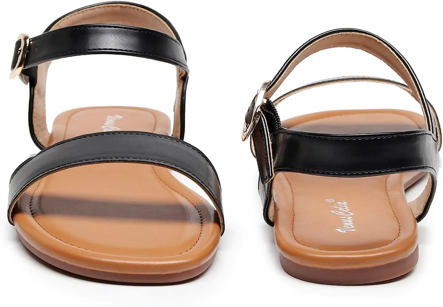 VenusCelia Women's Plain Strap Wide Flat Sandal