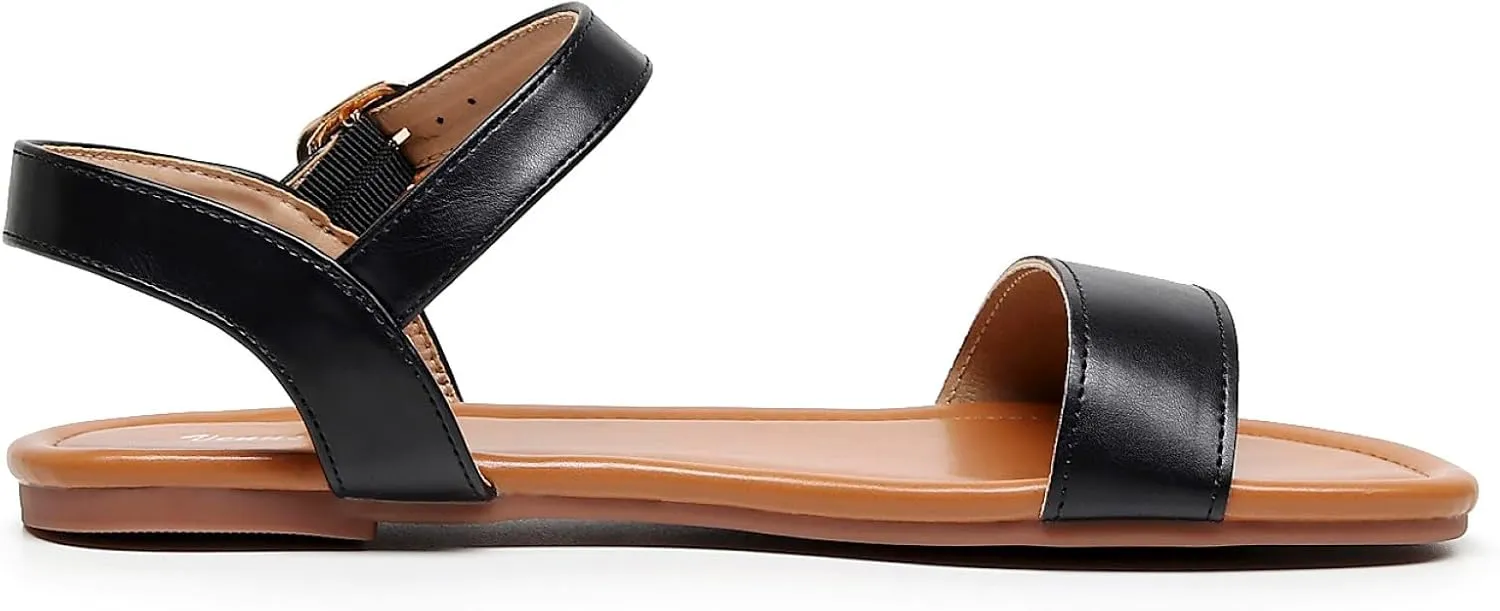 VenusCelia Women's Plain Strap Wide Flat Sandal