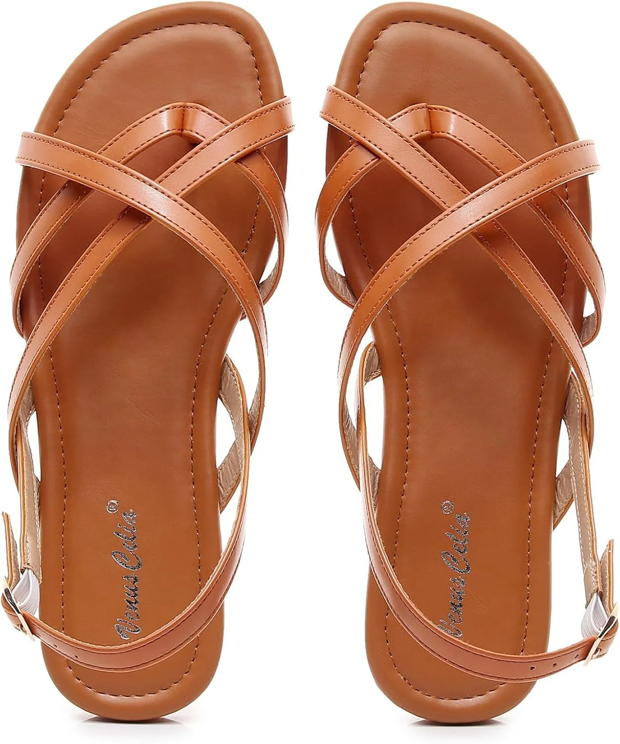 VenusCelia Women's X-Band Strap Flat Sandal