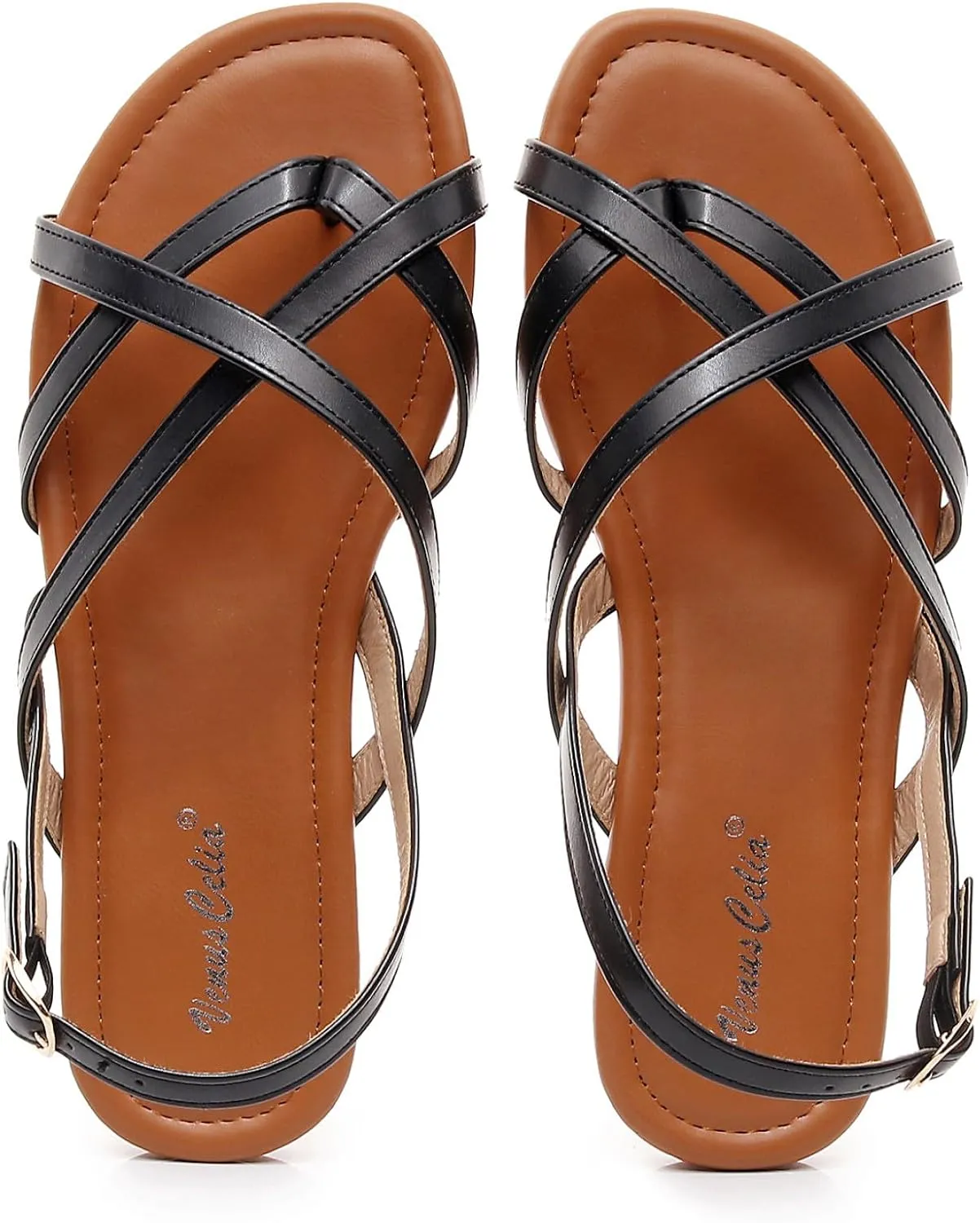 VenusCelia Women's X-Band Strap Flat Sandal