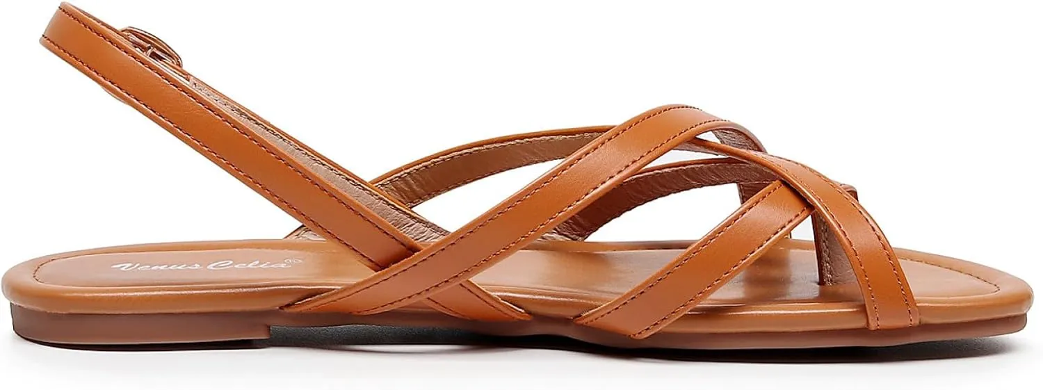 VenusCelia Women's X-Band Strap Flat Sandal