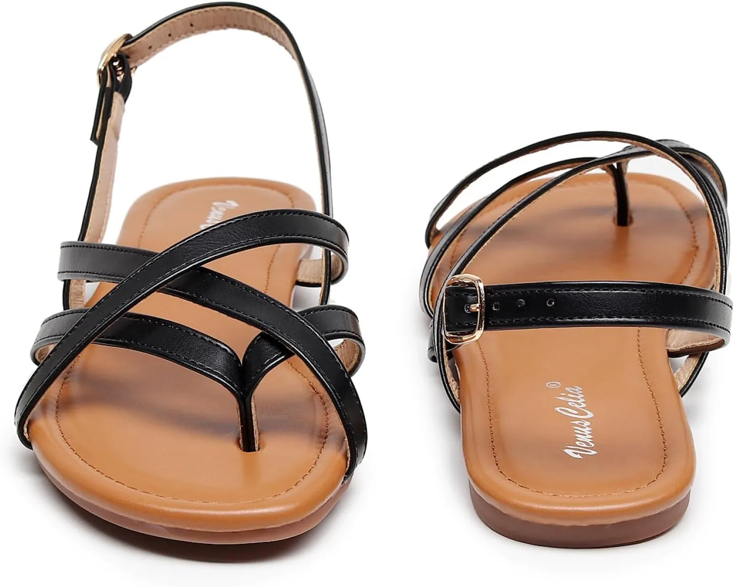 VenusCelia Women's X-Band Strap Flat Sandal