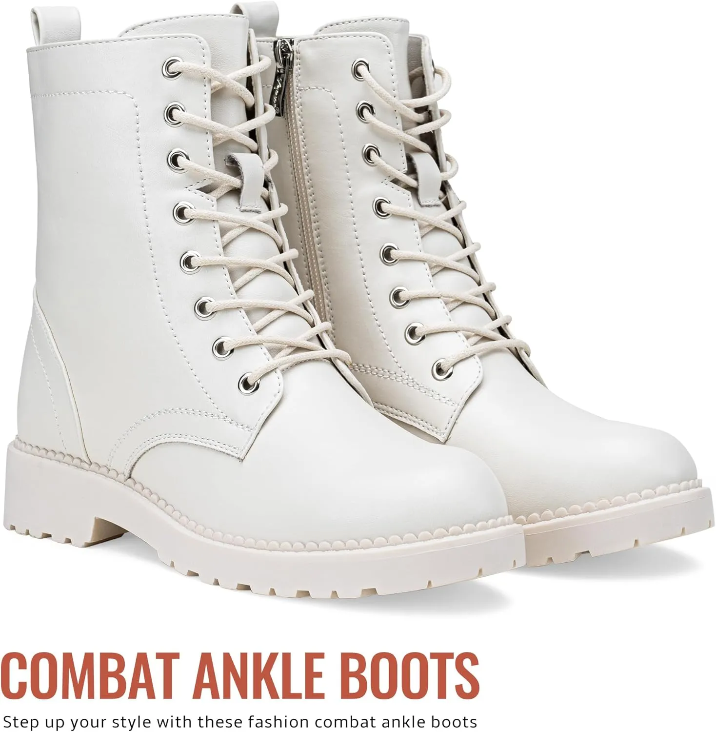 Vepose Women's Combat Ankle Black Flat Boots, Military Fashion 925 Booties Inner Zipper