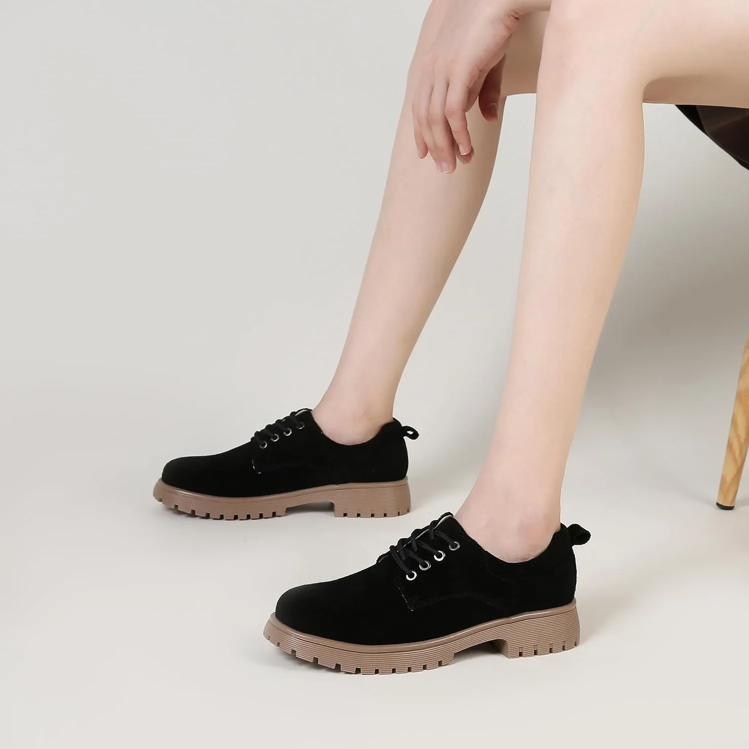 Veroders Women's Wingtip Brogue Oxfords Dress Pumps Platform Lace-Up Round Toe Oxfords Chunky Pumps Business Classic Formal School