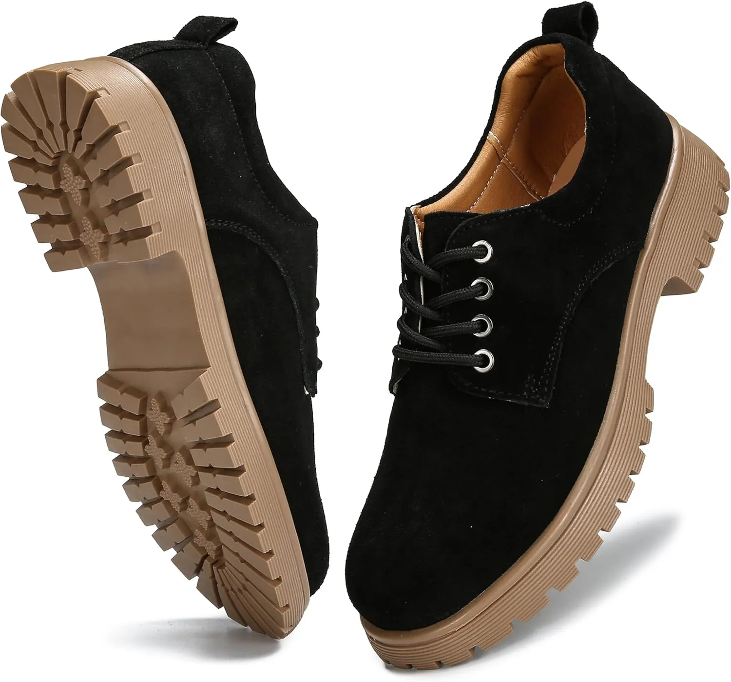 Veroders Women's Wingtip Brogue Oxfords Dress Pumps Platform Lace-Up Round Toe Oxfords Chunky Pumps Business Classic Formal School