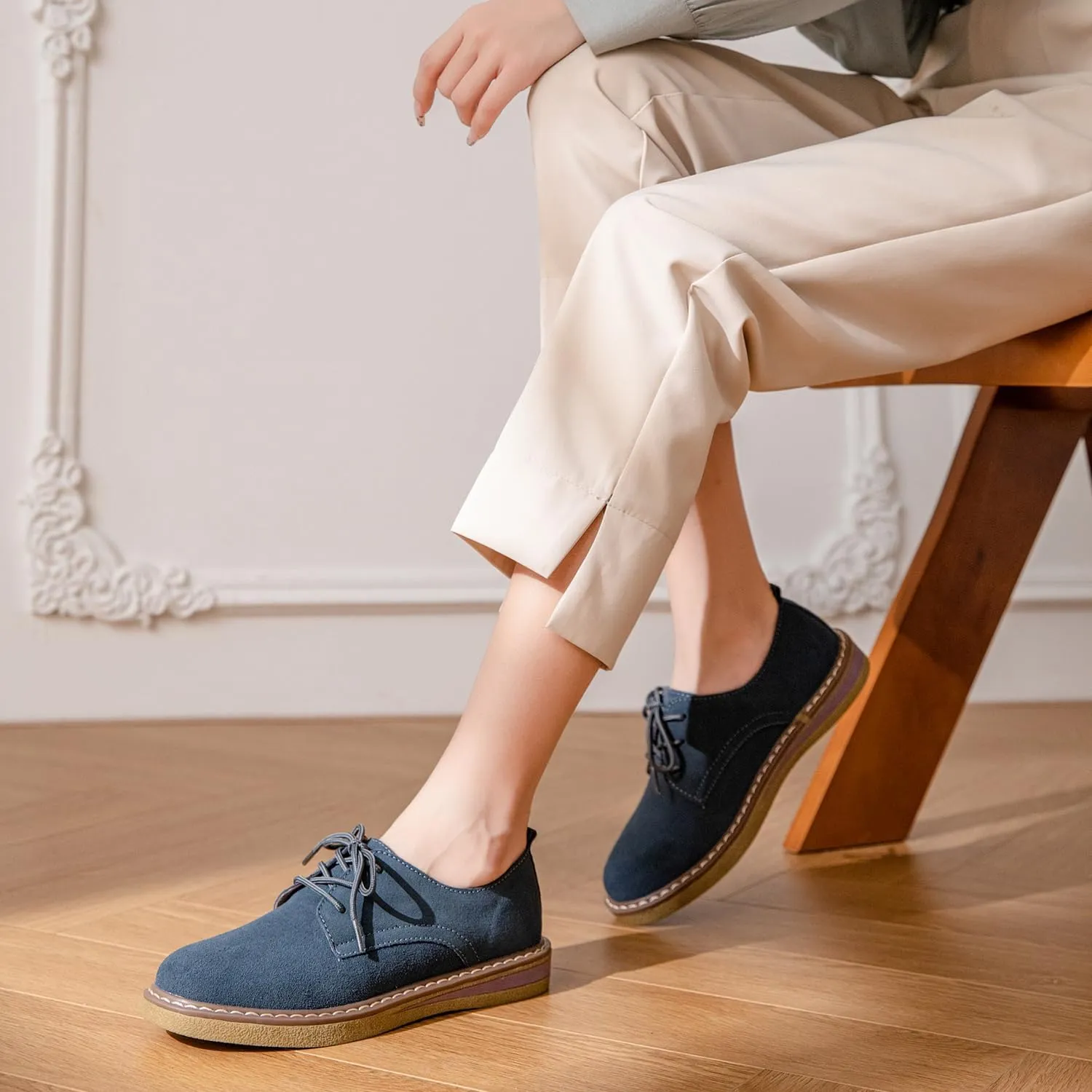Veroders Women's Wingtip Brogue Oxfords Dress Pumps Platform Lace-Up Round Toe Oxfords Chunky Pumps Business Classic Formal School
