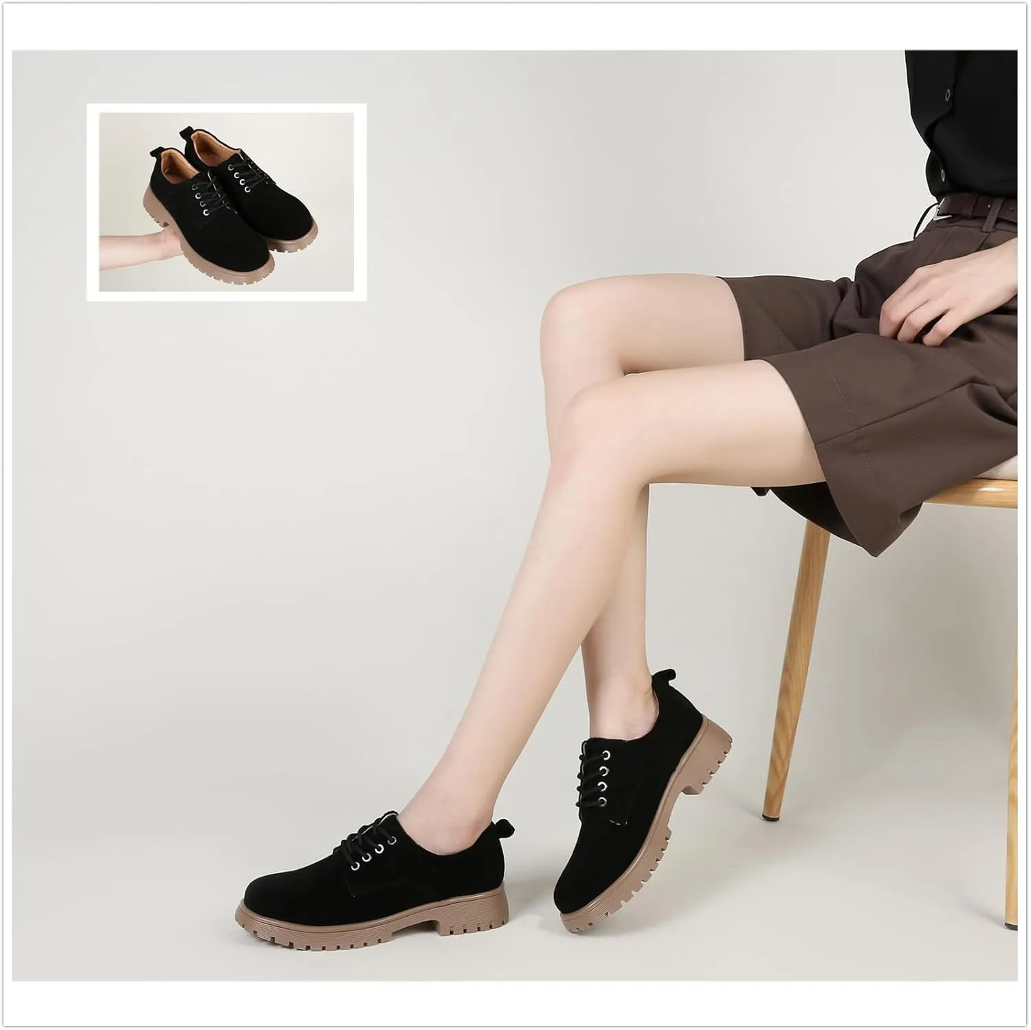Veroders Women's Wingtip Brogue Oxfords Dress Pumps Platform Lace-Up Round Toe Oxfords Chunky Pumps Business Classic Formal School