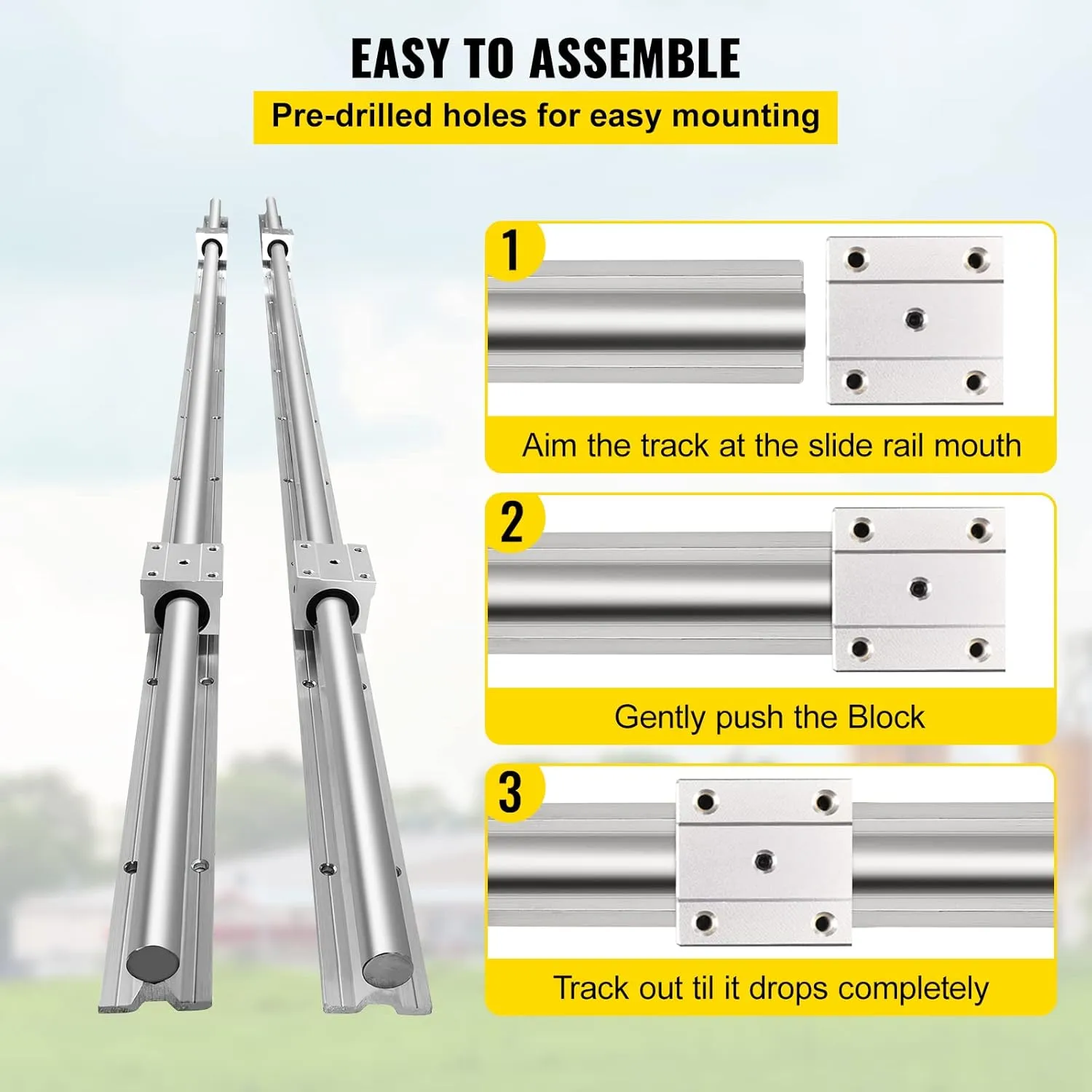 VEVOR Linear Rail, 2 PCS SBR 20-2200mm, Linear Guideway Rail, and 4 PCS SBR20UU Square Type Carriage Bearing Blocks, Linear Guide Rails for Automated Machines Equipments and DIY CNC Routers