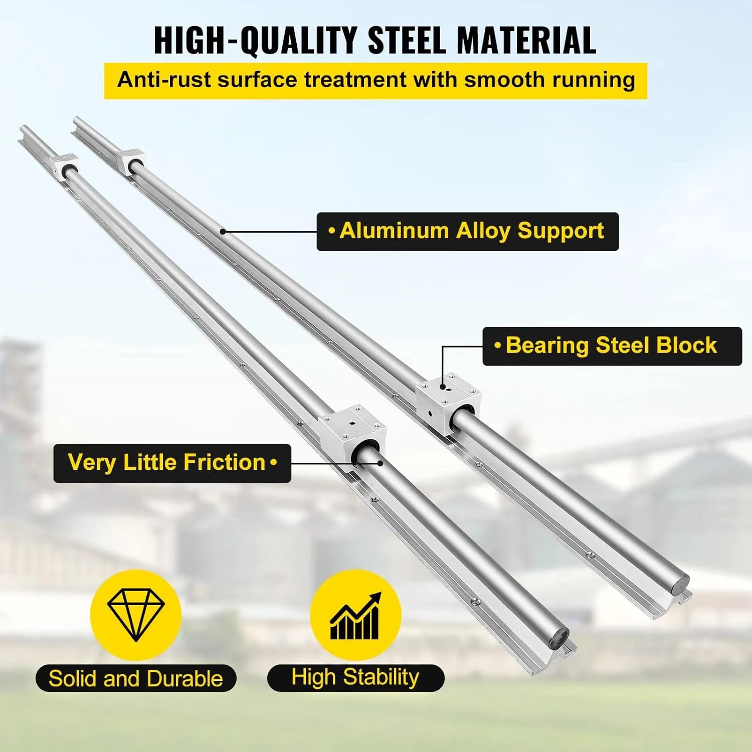VEVOR Linear Rail, 2 PCS SBR 20-2200mm, Linear Guideway Rail, and 4 PCS SBR20UU Square Type Carriage Bearing Blocks, Linear Guide Rails for Automated Machines Equipments and DIY CNC Routers