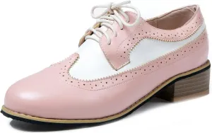 VOKLIN Women's Casual Flat Saddle Oxford Shoes Wingtip Lace Up Comfort Low Heel Vintage Oxfords Brogues Shoe