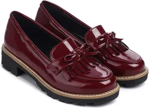 VOKLIN Women's Classic Tassels Flat Oxford Shoes Patent Leather Slip On Low Heel Bowtie School Penny Loafers
