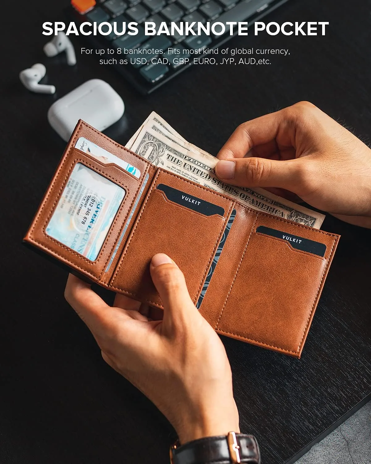 VULKIT Card Holder Wallet with Coin Pocket Magnetic Closure Pop Up Cards With ID Window Leather Wallet for Cash & Credit Cards