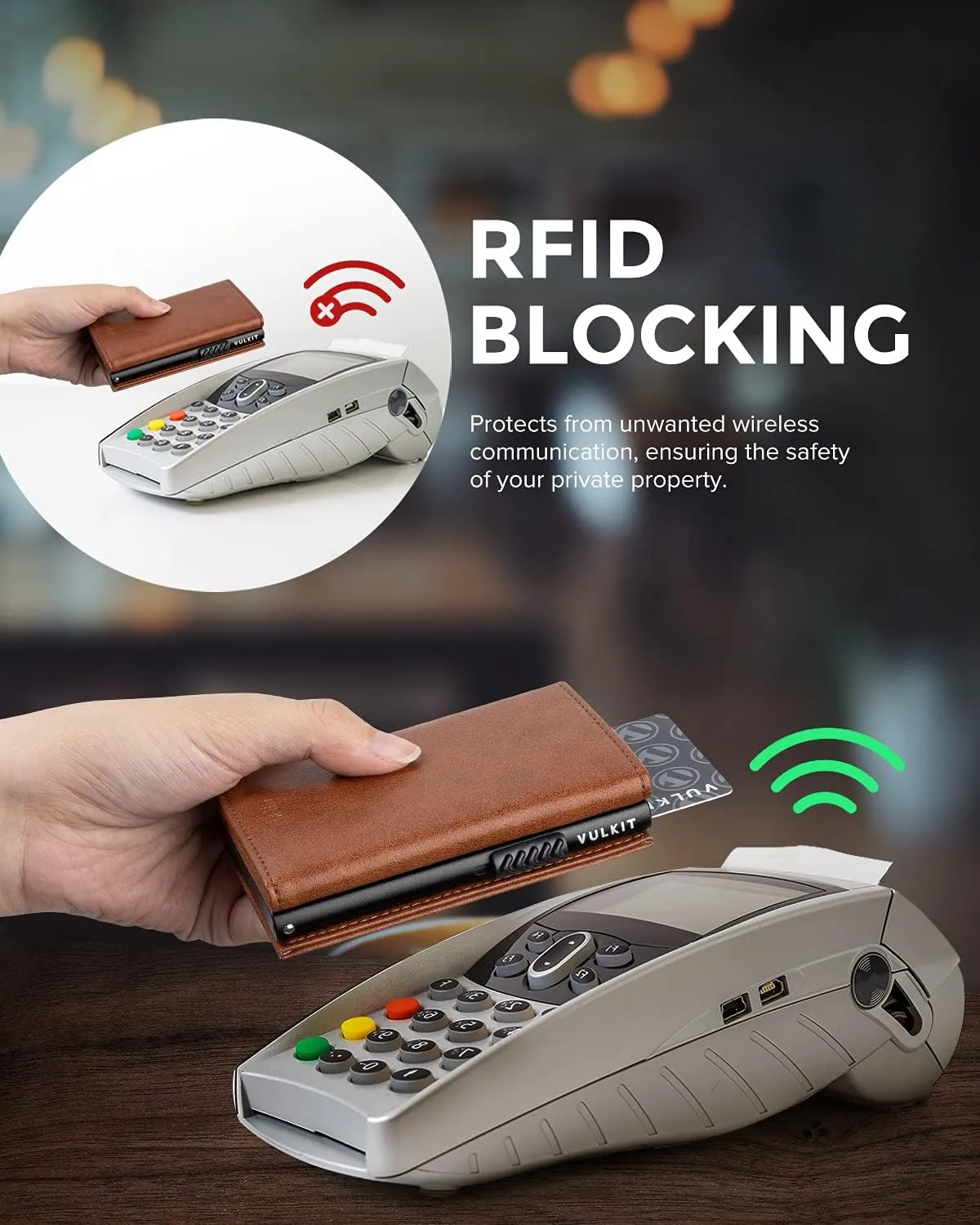 VULKIT Card Holder Wallet with Coin Pocket Magnetic Closure Pop Up Cards With ID Window Leather Wallet for Cash & Credit Cards