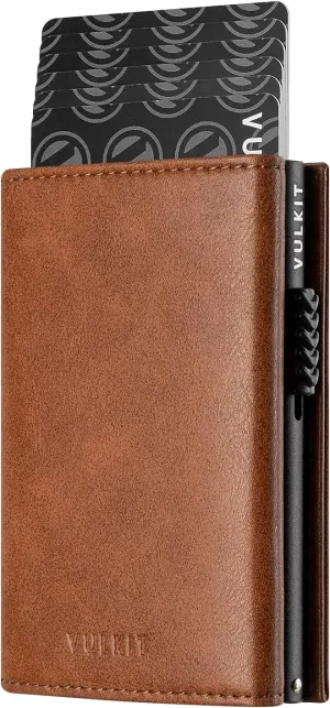 VULKIT Card Holder Wallet with Coin Pocket Magnetic Closure Pop Up Cards With ID Window Leather Wallet for Cash & Credit Cards