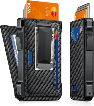 Wallet for Men RFID Wallet with 2 ID Windows & Money Clip, Slim Pop Up Card Holder for 10-12 Cards, Bifold Minimalist Smart Wallet for Front Pocket, Compact Metal Credit Card Holder, Gifts for Men