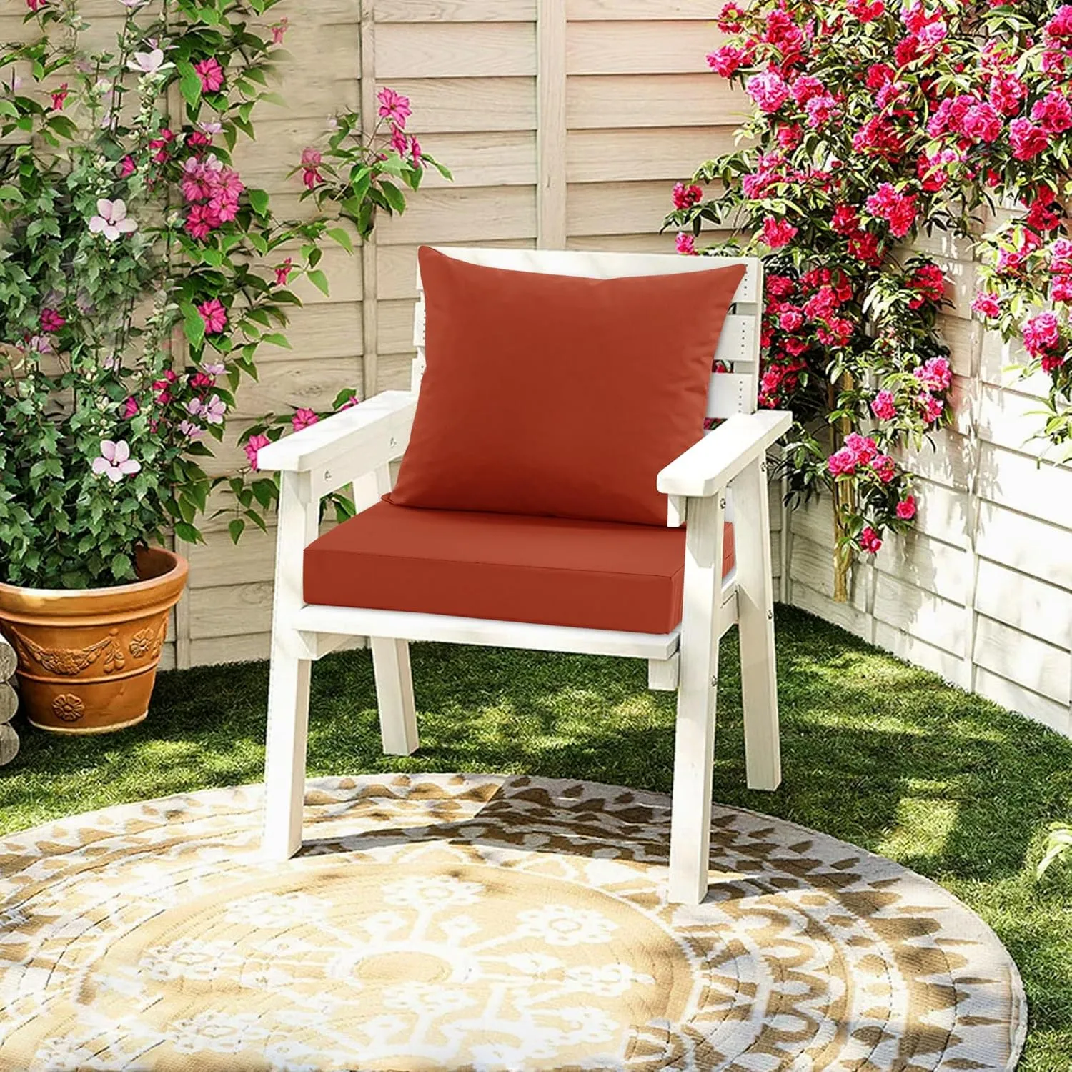 Waterproof Patio Cushions for Outdoor Furniture, Fade Resistant Back Pillow and Seat Cushion Set for Couch Replacements, 22 x 22 Inch, Rust, 1 Set