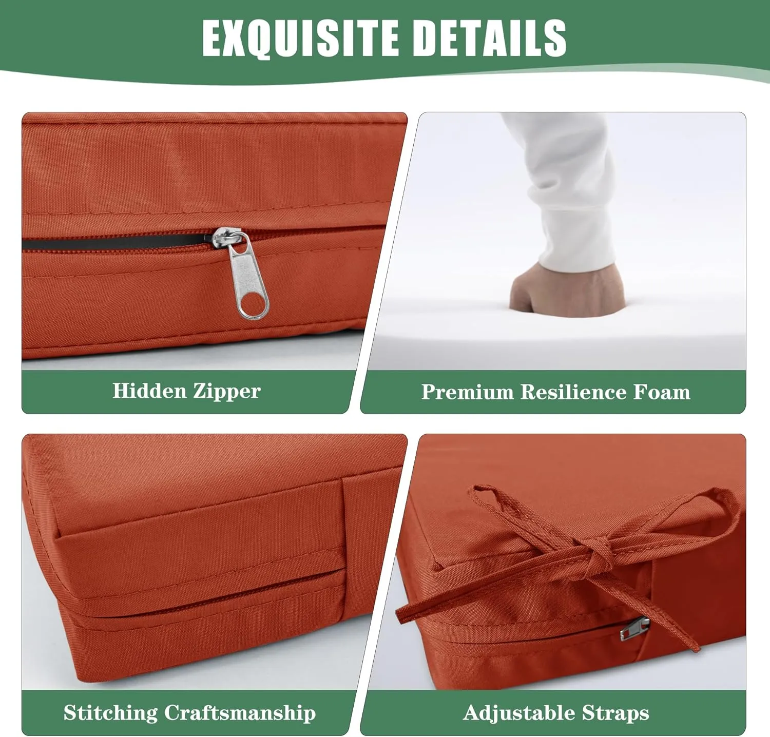 Waterproof Patio Cushions for Outdoor Furniture, Fade Resistant Back Pillow and Seat Cushion Set for Couch Replacements, 22 x 22 Inch, Rust, 1 Set