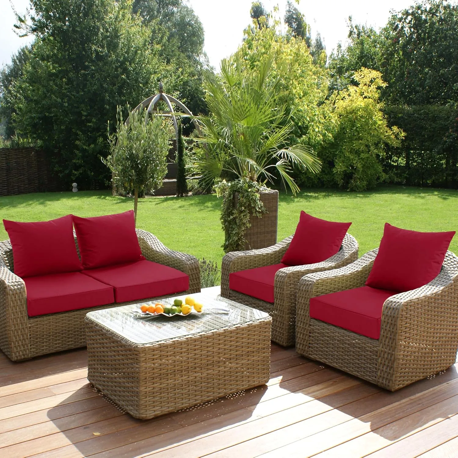 Waterproof Patio Cushions for Outdoor Furniture, Fade Resistant Back Pillow and Seat Cushion Set for Couch Replacements, 24 x 24 Inch, Red, 1 Set