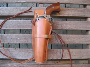 Western Quick Draw Gun Holster - 45 Caliber - Natural - Left Hand - Single Action - Size 6" - Smooth Leather