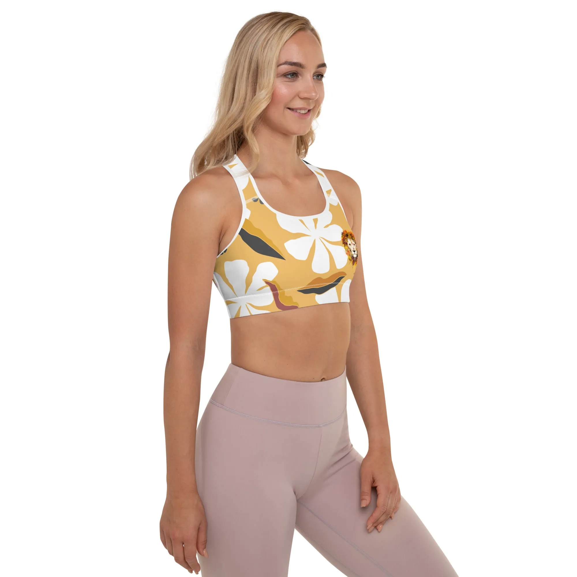 White Flowers Sports Bra