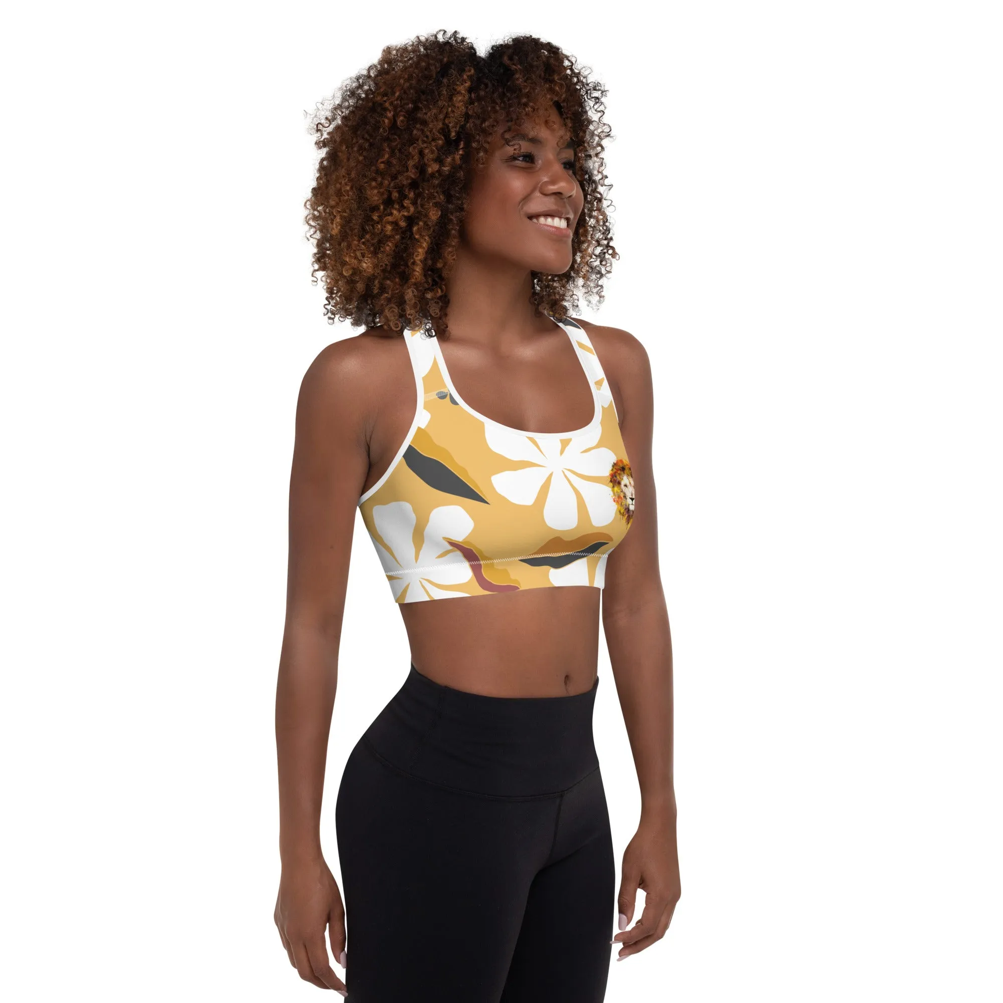 White Flowers Sports Bra