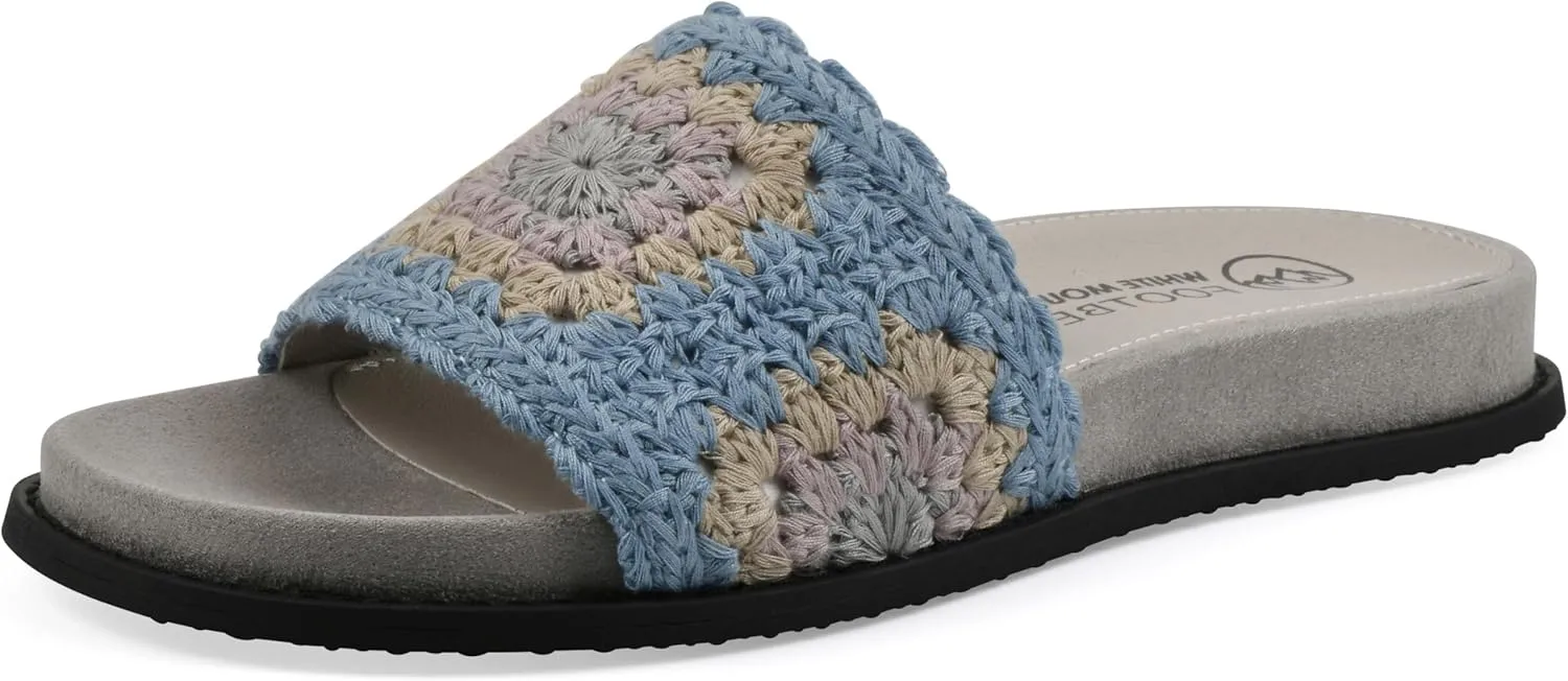WHITE MOUNTAIN Women's Maxim Macrame Slide Sandal, Dusty Teal/Lavender/Mult/Fab, 11 M