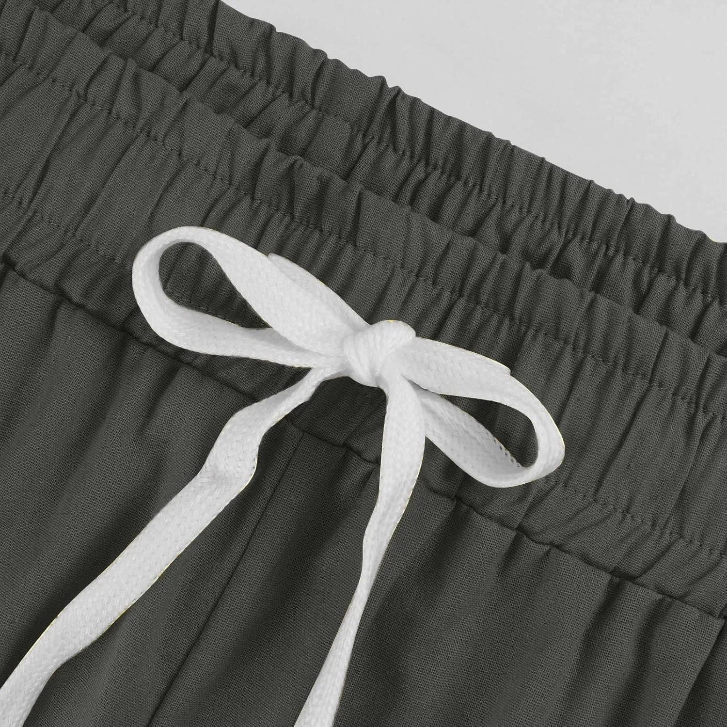 Wide Leg Capri Pants for Women Drawstring High Waisted Linen Palazzo Lounge Pants Summer Plus Size Comfy Sweatpant