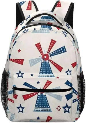 Windmill Patriotic Celebrate America Independence Unisex Causal Backpack Lightweight Daypack Classic Shoulder Bag for Men Women Travel Work