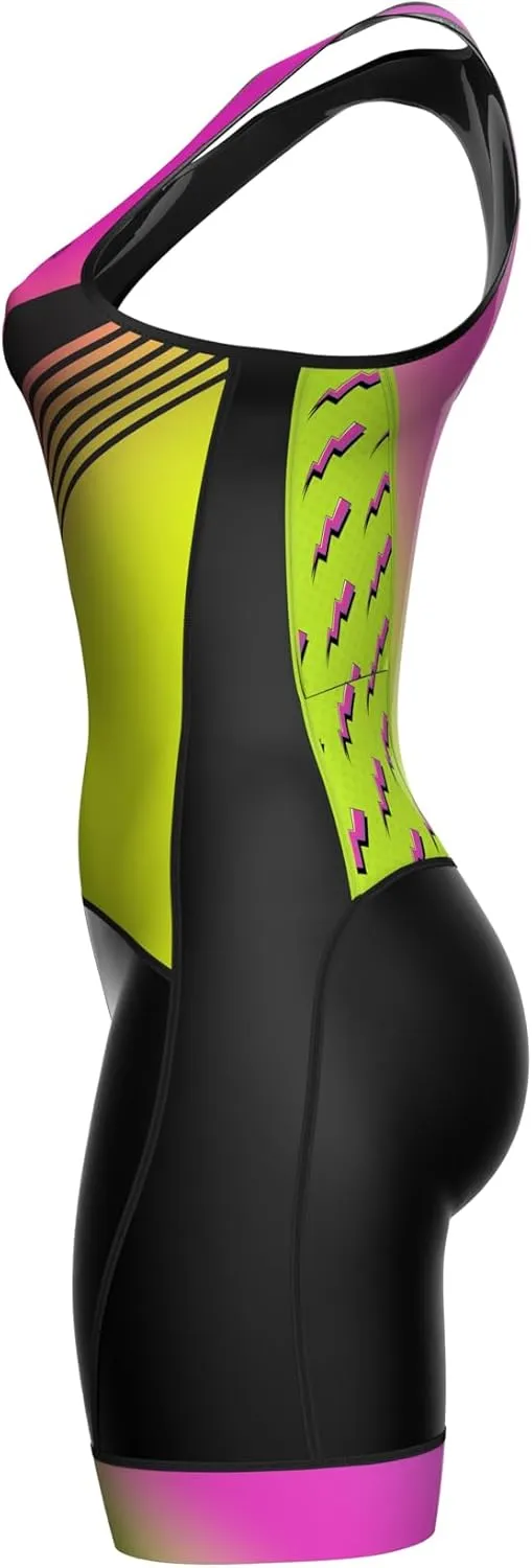 WIXEN Women's Triathlon Suit Sleeveless Tri Suit Padded Cycle Race Swim Bike Run Trisuit Back Pockets