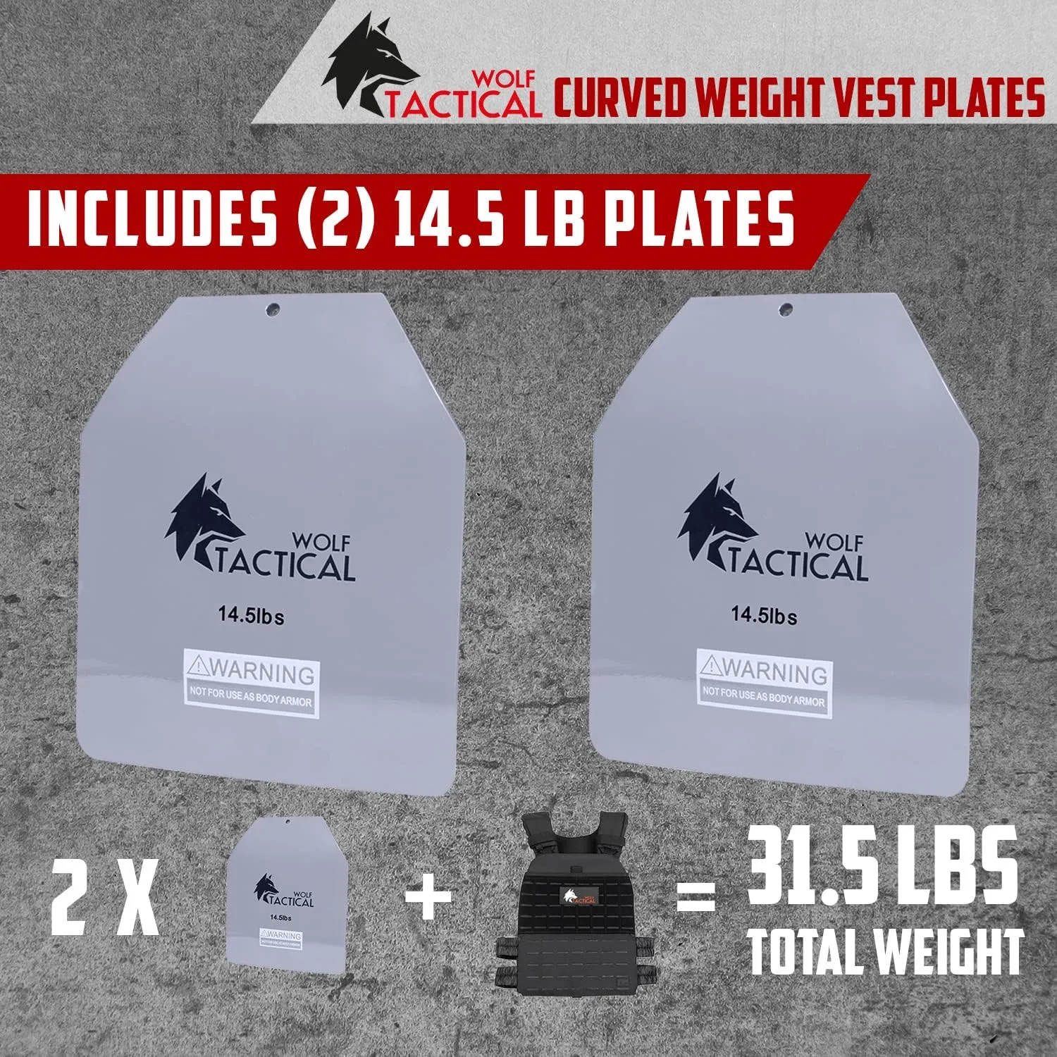 WOLF TACTICAL Curved Weight Vest Plates – 5.75/8.75/14.5LB Pairs – Contoured Ergonomic Fit – WODs, Strength Training, Running, Heavy Workouts