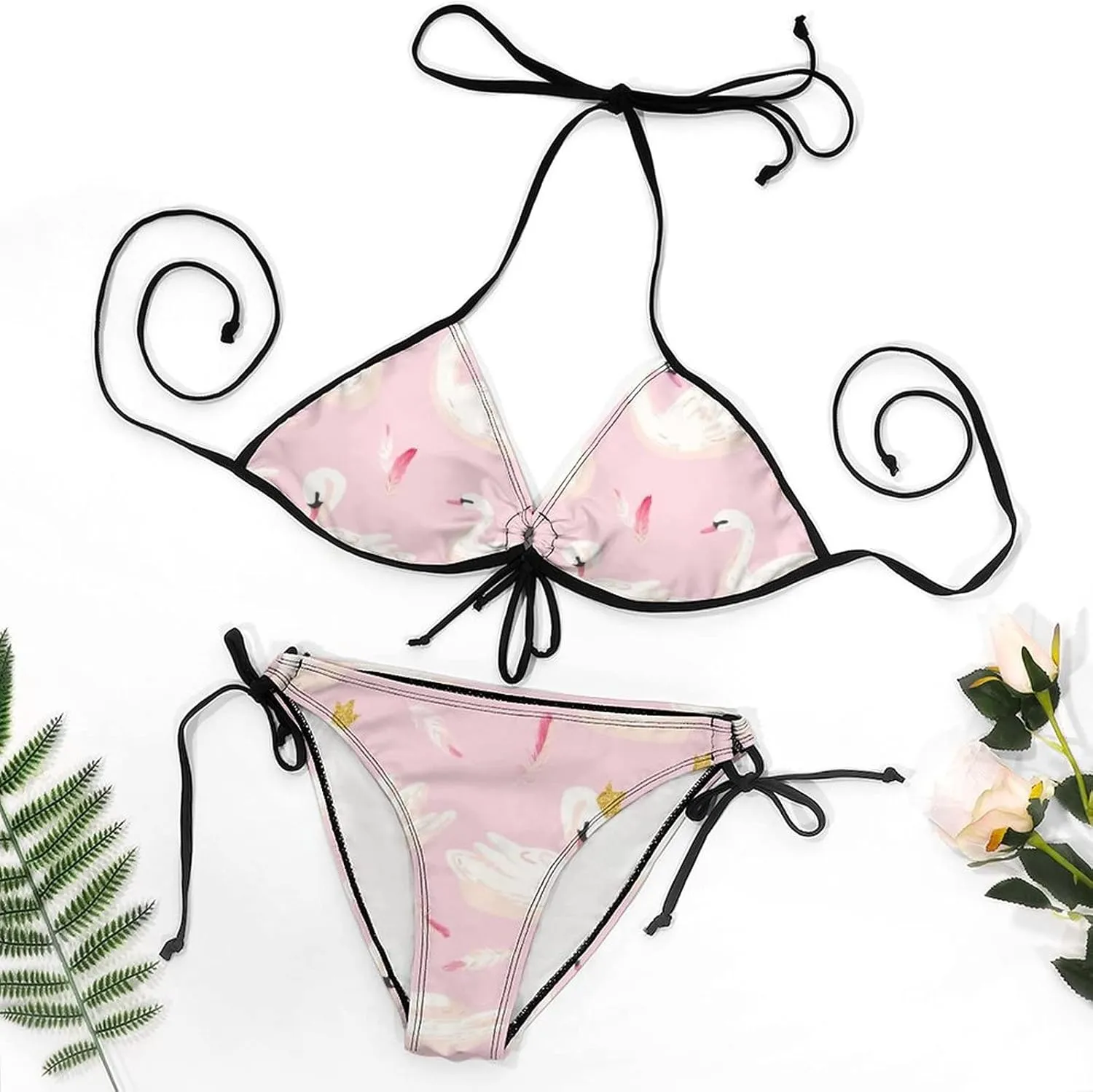 Women 2 PCS Halter Bikini Padded Swimwear Tie Side Triangle Bathing Suit