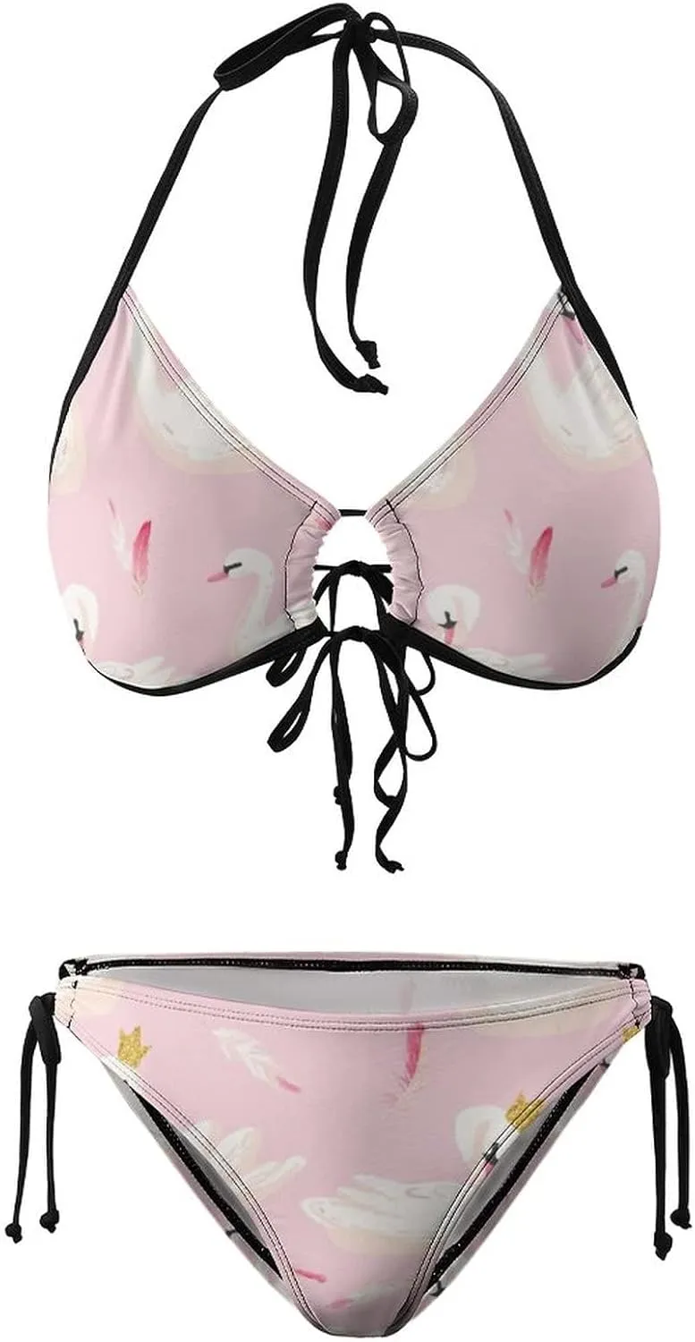 Women 2 PCS Halter Bikini Padded Swimwear Tie Side Triangle Bathing Suit