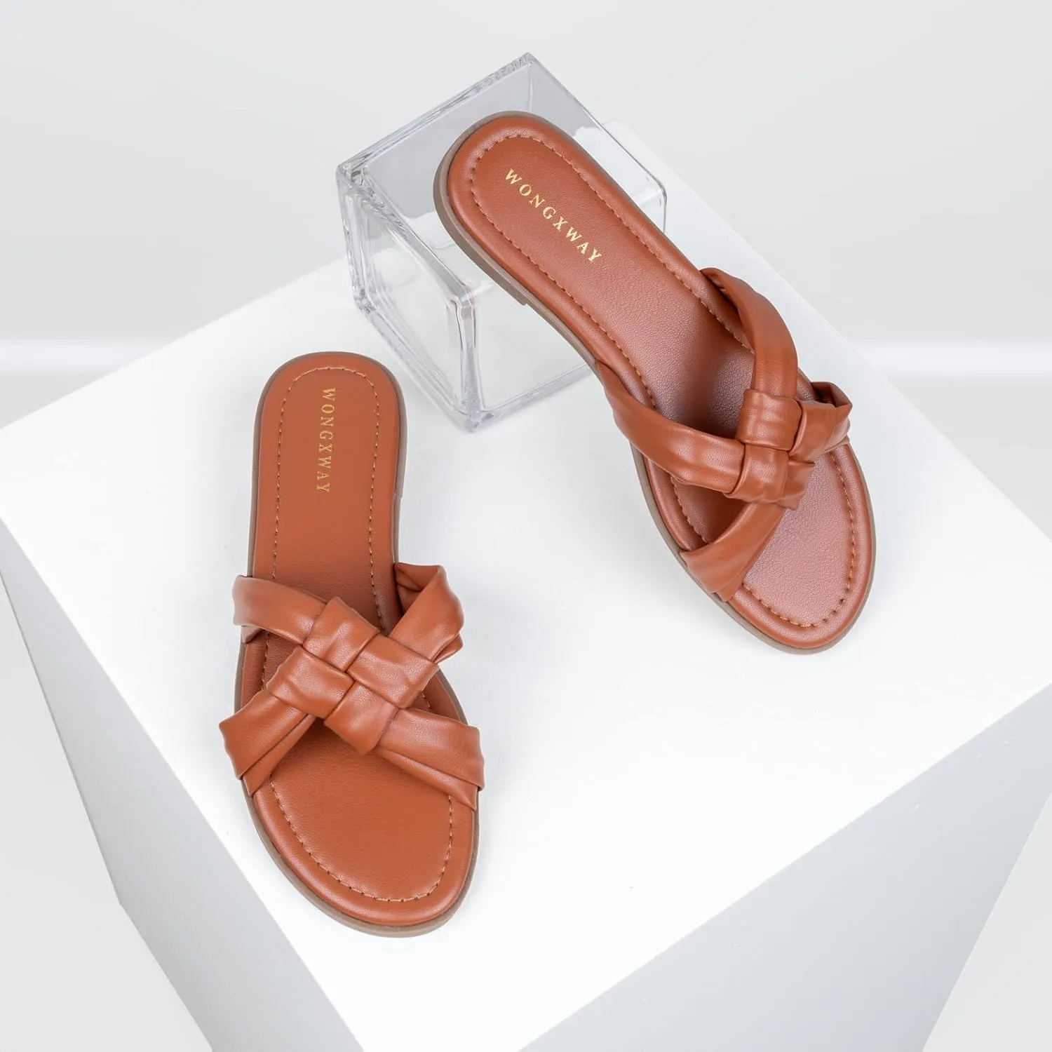 Women Dressy Sandals Strappy Knotted Slide Sandals Cute Comfy Open Toe Slip On Sandals