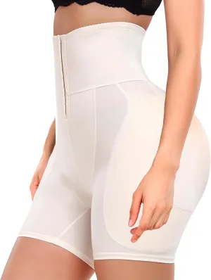 Women Hip Padded Butt Lifter Shapewear Tummy Control Shorts Hook Closure Removable 4 Pads for Bigger Butt