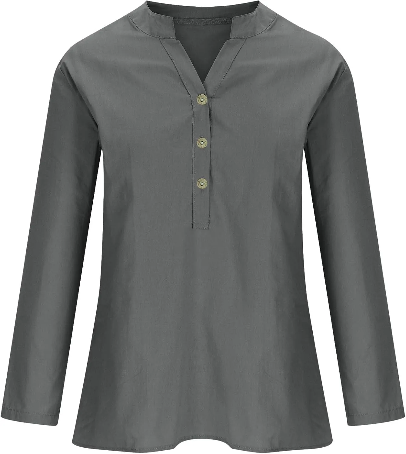 Women Short Sleeve Cotton Linen Shirt Casual Crew Neck Trendy Dressy T Shirt Buttons Loose Fit Summer Tee Top