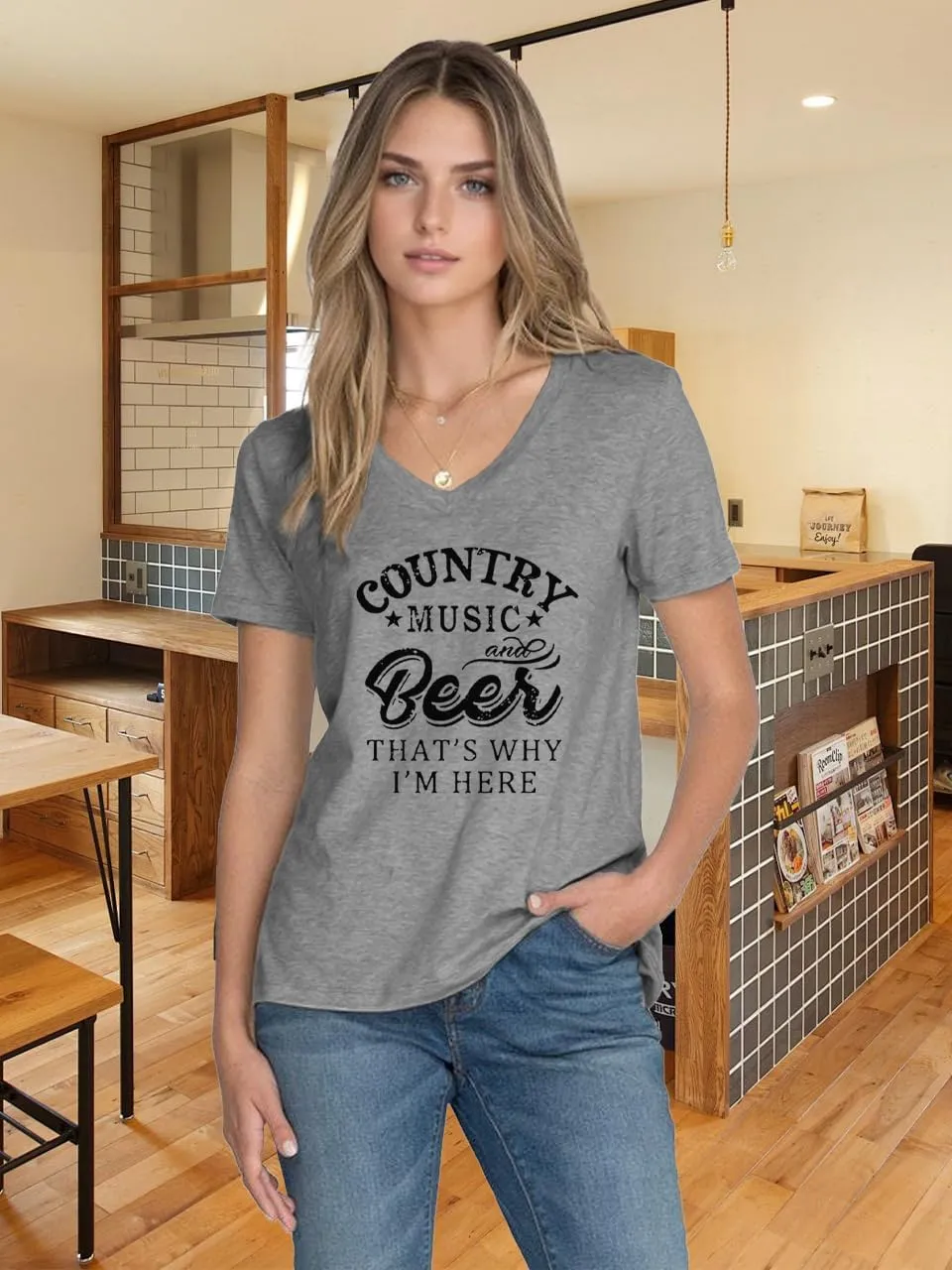 Women Summer Beach Tops Trees Print V Neck Short Sleeve Coconut Tree T Shirt Funny Graphic Tees
