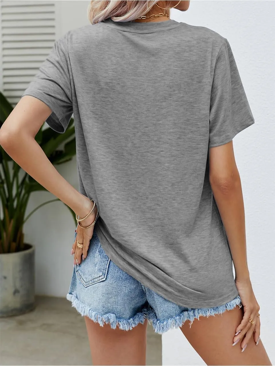 Women Summer Beach Tops Trees Print V Neck Short Sleeve Coconut Tree T Shirt Funny Graphic Tees