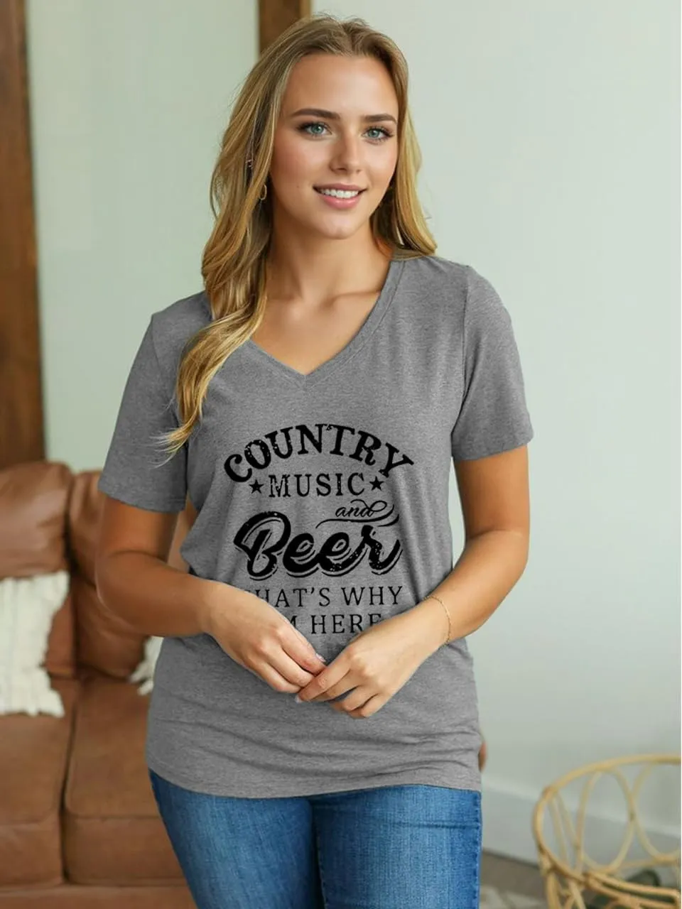 Women Summer Beach Tops Trees Print V Neck Short Sleeve Coconut Tree T Shirt Funny Graphic Tees