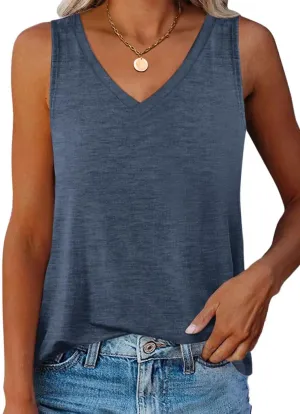 Women V Neck Tank Tops Summer Casual Curved Hem Sleeveless Loose Fit Shirts 2025