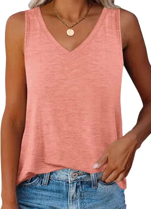 Women V Neck Tank Tops Summer Casual Curved Hem Sleeveless Loose Fit Shirts 2025