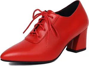 Women Vintage Chunky Heels Oxfords Pointed Toe Brogues Office Shoes