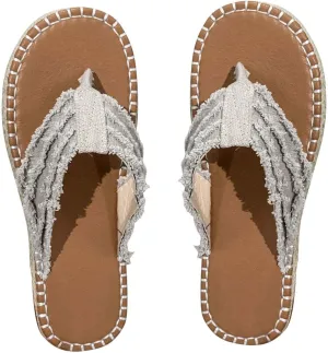 Womens Casual Flat Straw Sandals Vintage Thong Straps Clip Toe Flip Flops Summer Lightweight Slides Comfortable Ladies Beach Shoes Slippers