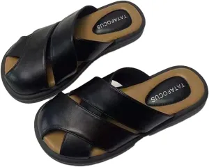 Women's Closed Toe Cross Braided Flat Mules Sandals Roman Classic Leather Comfy Slide Sandal Outdoor Non-Slip Casual Walking Shoes