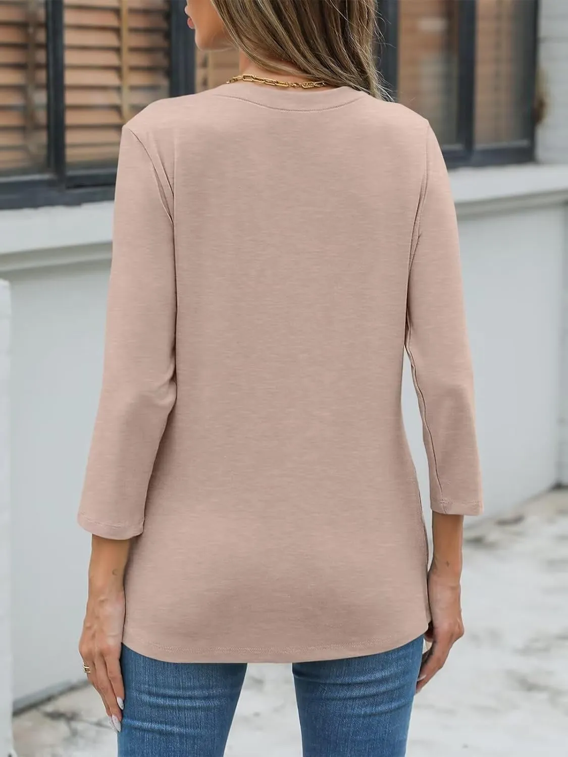 Womens Crew Neck 3/4 Sleeve T Shirts Casual Curved Hem Tunic Tops Basic Loose Fit Tees 2025